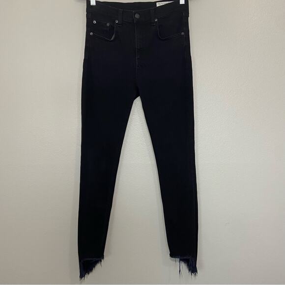Rag & Bone 10 Inch Capri Jean Distressed Raw Hem Black Size 28 - Picture 5 of 13